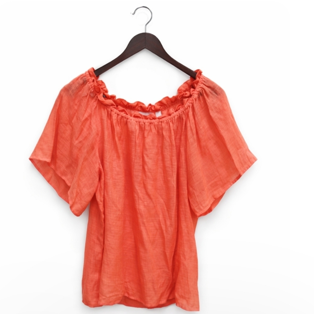 New York & Co Orange Boho Peasant Blouse Sz Lg